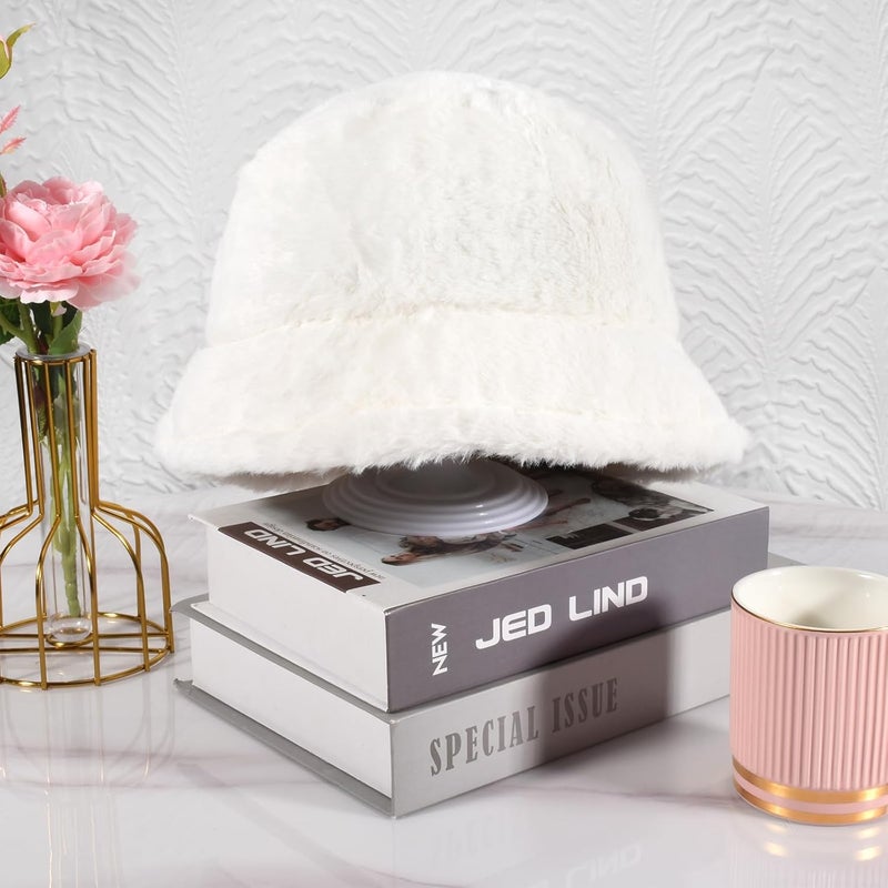 Yonchic Store Winter Soft Faux Fur Plush Bucket Hat, Lovely Fisherman Cap, Fashion Outdoor Thick Warm Sun Cap for Women - Image 5
